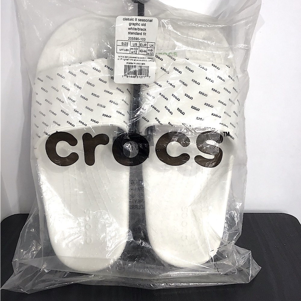 Men’s CROCS Classic 2 White Slides Sz 10/12 New
